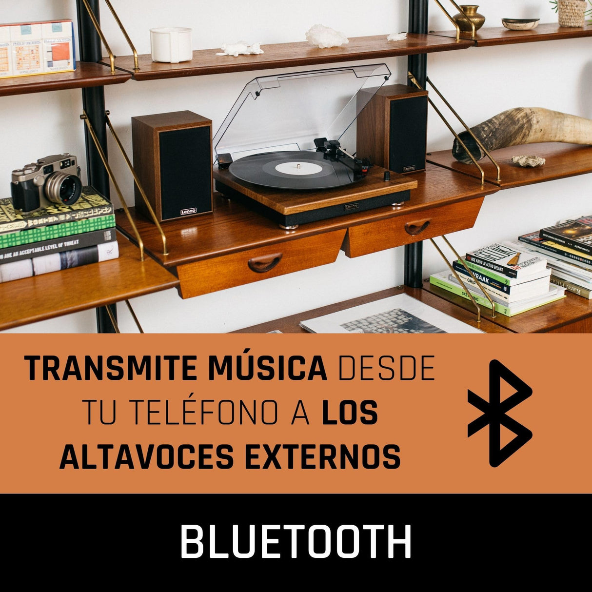 Lenco LS-100 Tocadiscos hi-fi - con Bluetooth 5.0 - Altavoz Externo - 2 x 10 w rms - transmisión por Correa - Apagado automático - Madera
