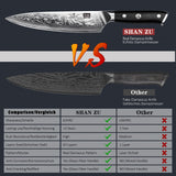 SHAN ZU 3 Piezas Juego de Cuchillo de Cocina Damasco, Set Cuchillo de Cocina Japones de Acero Damasco de 67 Capas, Cuchillo de Chef Cuchillo Santoku Cuchillo Pelador - PRO Series