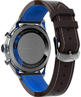 Timex Chronograph - Reloj de 42 mm para hombre, cuero marrón, esfera azul, caja de acero inoxidable TWG030000
