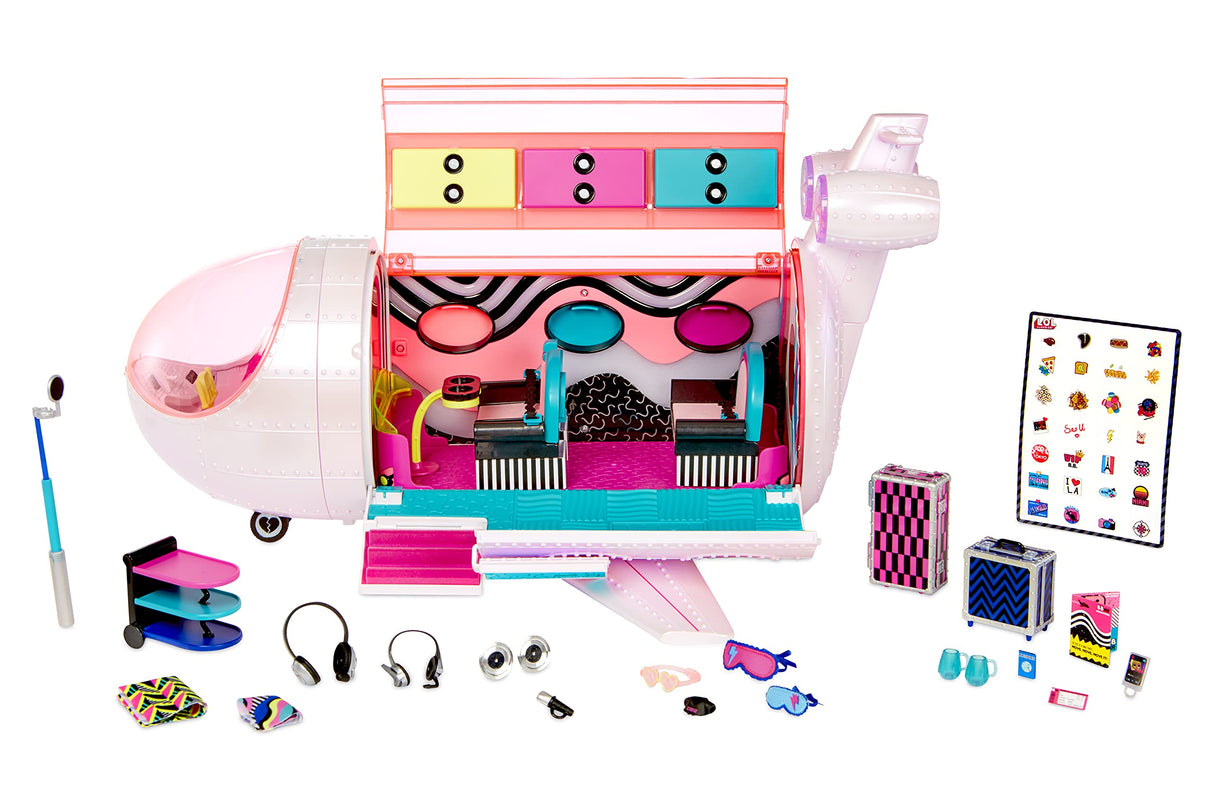 L.O.L. Surprise! OMG Avión 4 en 1 - Avión con 50 sorpresas, incluidos Accesorios - Se transforma en un Coche, Estudio de grabación y Cabina de Mezcla - Coleccionable - para niños a Partir de 4 años