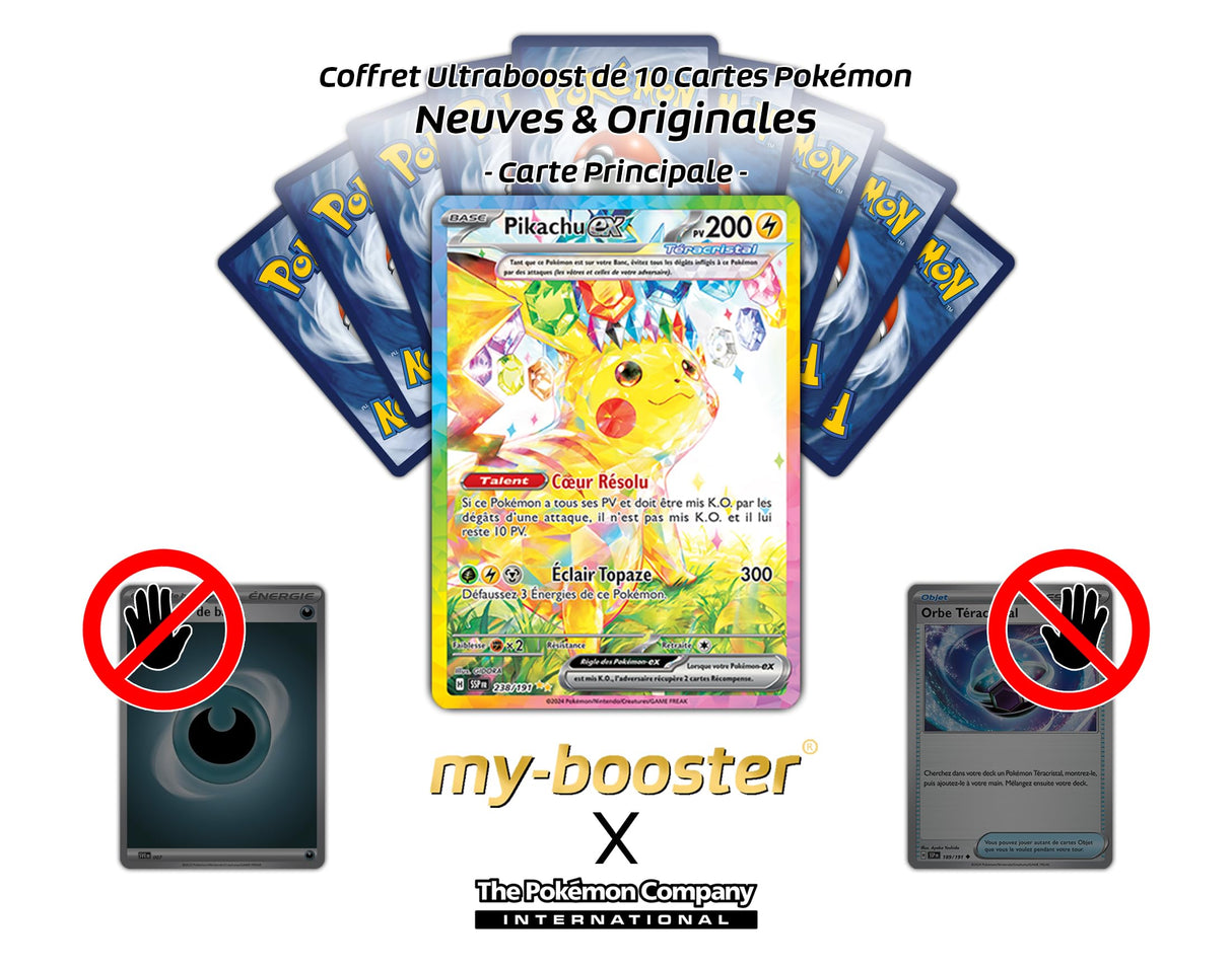 Pikachu ex 238/191 Alternativo Pokémon Gallery Teracristal Secreta - Ultraboost X Écarlate et Violet 8 - Étincelles Déferlantes Box de 10 Cartas Pokémon Francés