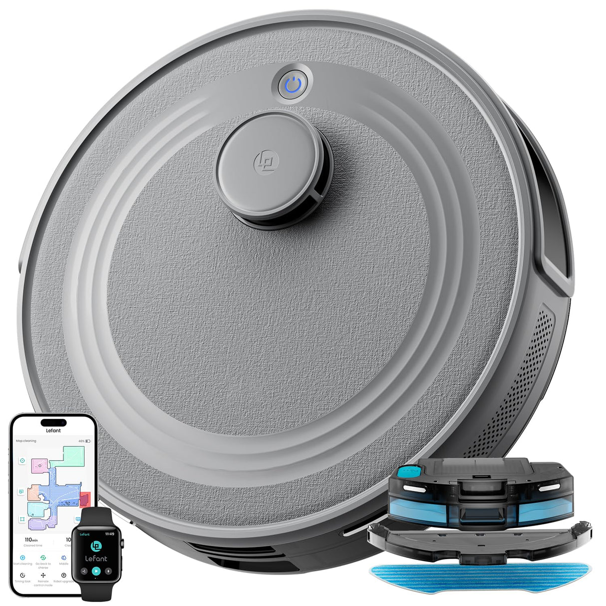 LEFANT M2S Robot Aspirador y Fregasuelos con Detección de Obstáculos 190° PSD, Navegación dToF, 240min, 10000Pa de Succión, Limpieza Personalizada, Detección de Alfombras, Mapeo Multiplanta, Gris