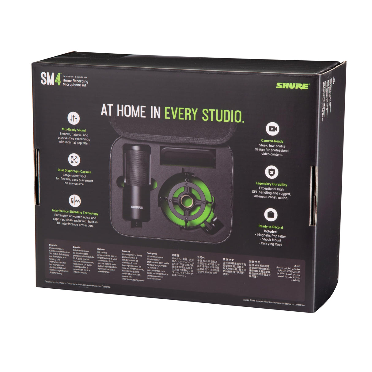 Shure SM4 Kit de Micrófono de Estudio, Micrófono de Condensador para Estudio en Casa con Conexión XLR Optimizado para Voces Suaves e Instrumentos Ruidosos con Audio Listo para Mezclar (SM4-K-KIT)
