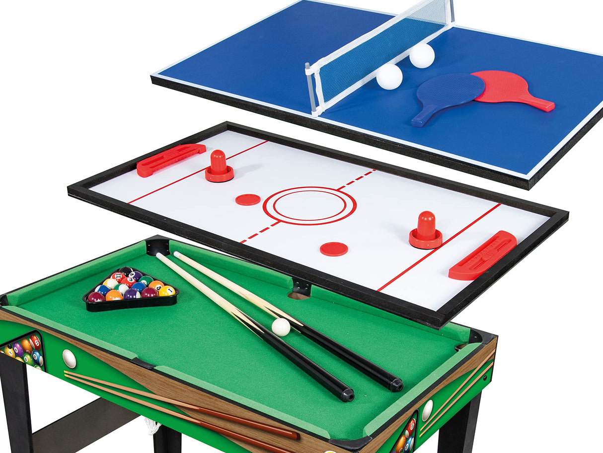 Teorema Giocattoli - Mesa de Juego 4 en 1 de Madera, futbolín, Ping Pong, Air Hockey, Billar, Dimensiones 96 x 86 x 68, 67359