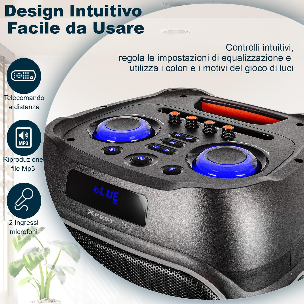Trevi XFest XF 3600 Pro - Altavoz inalámbrico de 200 W, Altavoz portátil con micrófono inalámbrico Incluido, entradas USB, Micro SD, AUX-IN, función TWS, Karaoke Party Speaker con batería integrada