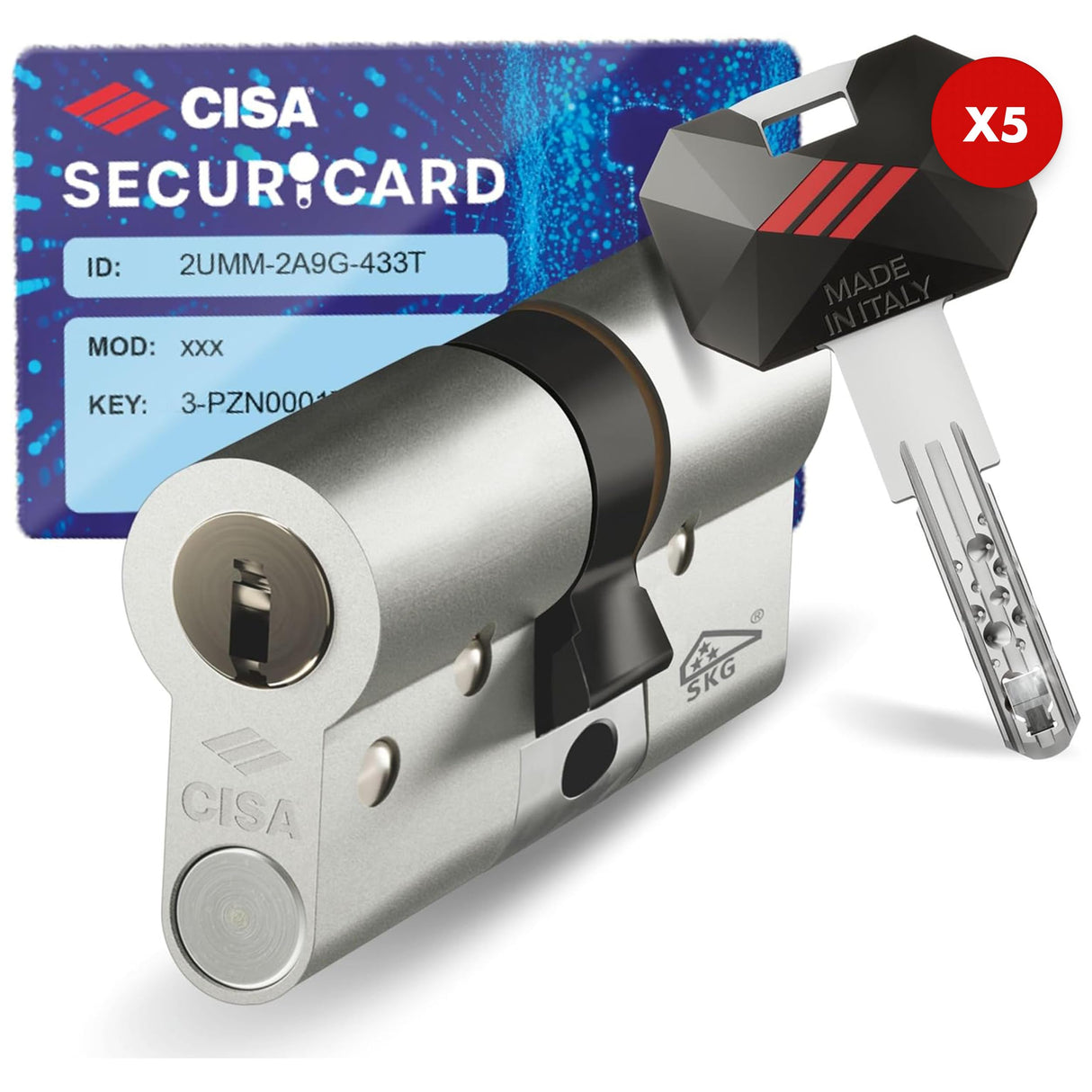 CISA - Cilindro Europeo de Seguridad RS5 10R3M11701200C5 - Cilindro con 5 filas de pernos radiales - 5 llaves de duplicación digital protegida - Dimensiones 50/30