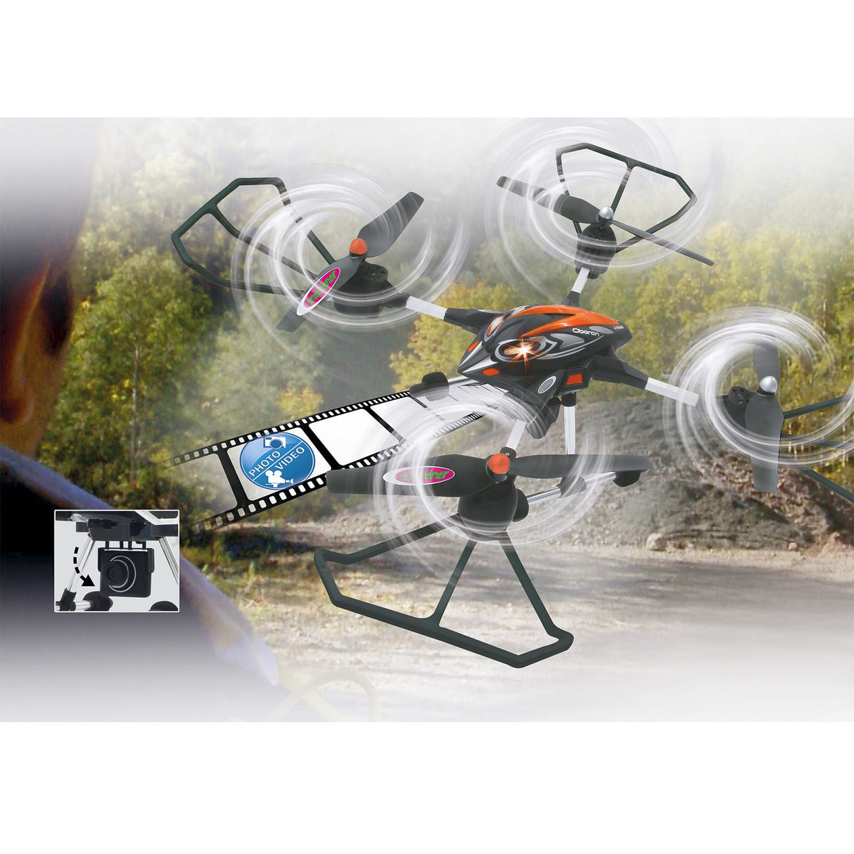 Jamara 422007 - Oberon Altitude Drone HD Brújula Turbo Negro/Rojo - 2,4 GHz multijugador, Cámara HD con SD 4 GB, 40 Km/h