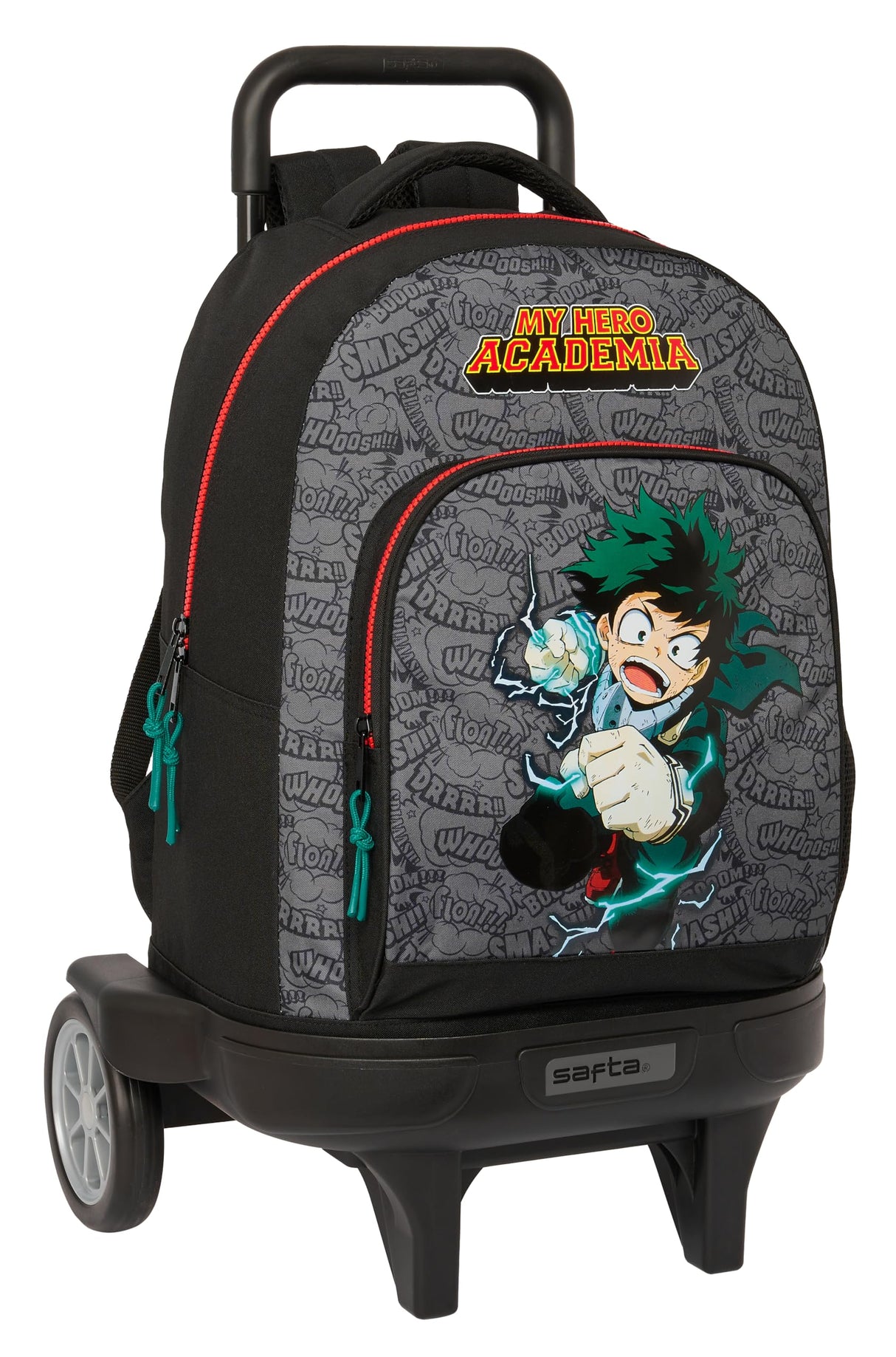 Safta MY Hero Academia - Mochila Grande con Ruedas, Compact Evolución, Extraíble, Ideal para Niños de Diferentes Edades, Cómoda y Versátil, Calidad y Resistencia, 33x22x45 cm, Color Negro