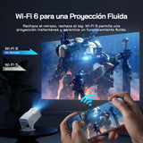 WOLFANG 4K Proyector Portátil【App Integrada/Netflix Oficial】, 26000 Lúmenes Mini Proyector con WiFi 6, 50% Zoom, 180° Rotation Projector Portable para Home Cinema/TV Stick/iOS/Android/PC/PS5/HDMI/AV