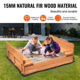 VEVOR Caja de Arena de Madera de 133 x 120 x 43 cm Arenero con Bancos Plegables y Revestimiento Inferior Caja de Arena de Madera para Niños de 3 a 12 Años para Exteriores, Patio, Playa, Parque