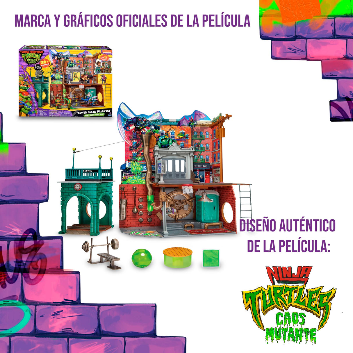 TORTUGAS NINJA Sewer Lair Playset, Juguete de la guarida en Las alcantarillas, Set como en la película, 20 características y 3 Niveles de Juego, 4 años, Famosa (TU802000)
