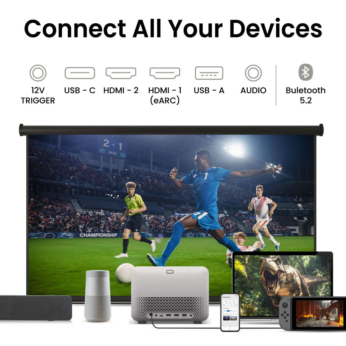 BenQ TK705STi Proyector 4K HDR de Tiro Corto, 3000 lúmenes ANSI, Google TV con Netflix, HDMI 2.1, Baja Latencia, Pantalla de 150" para Cine en Casa