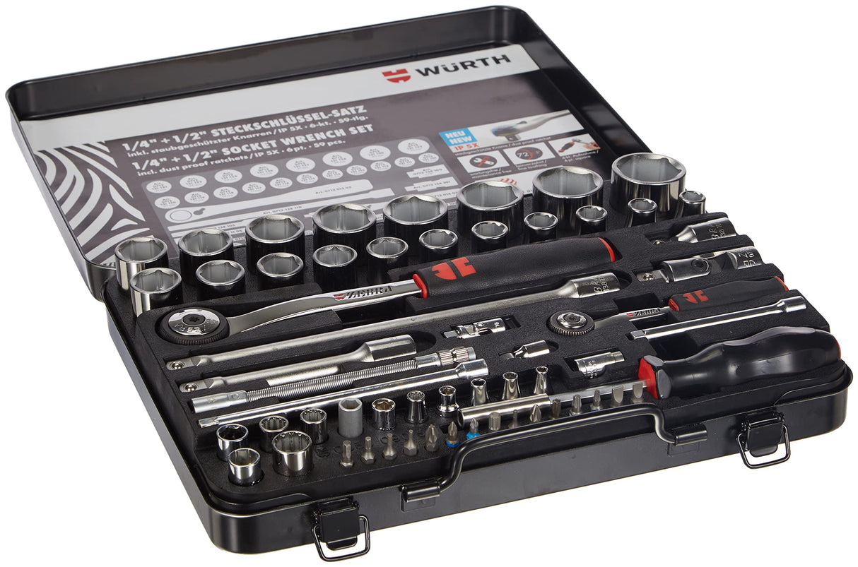 Würth 965090590 0965090590 Assortimento di Chiavi a Bussola da 1/4" e 1/2", 59 Pezzi