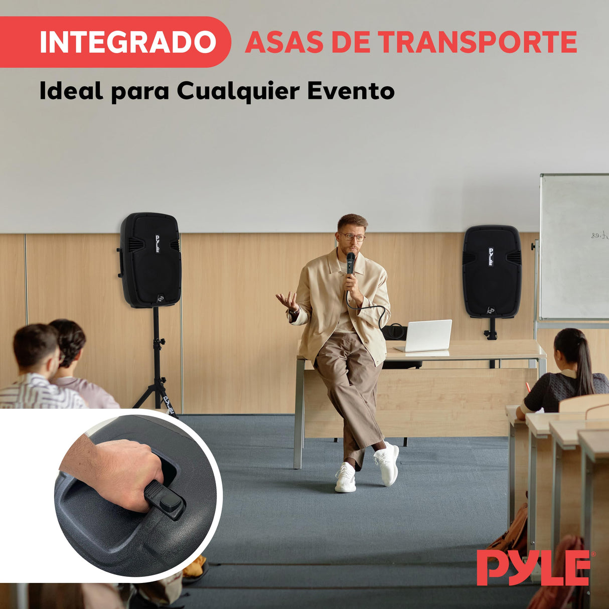 Pyle Kit de Sistema PA, Portátil, Inalámbrico, 1800W, Bluetooth, Activo + Pasivo, Sonido Interior/Exterior, Entradas USB, SD, AUX, XLR, RCA, Incluye 2 Soportes, Micrófono Cableado, Mando a distancia