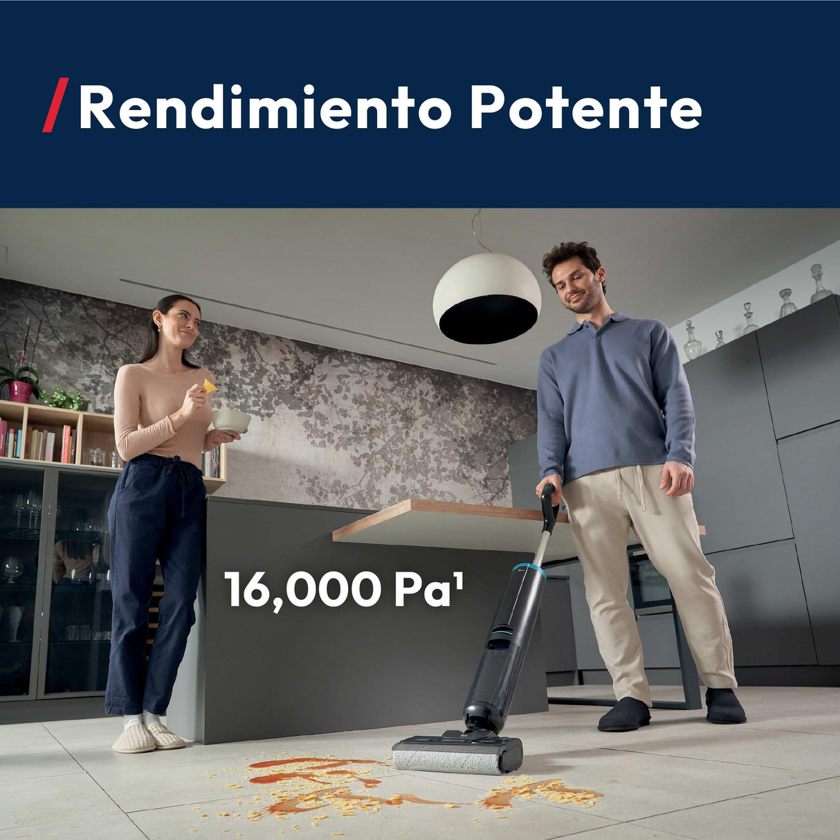 Hoover HW3 - Aspirador y fregasuelos inalámbrico 2 en 1 seco y húmedo - para Suelos delicados y Duros - 40 min autonomía - Anti-Twist - Autolimpieza Aire frío - Limpieza Bordes Bilateral [HW3Z00]