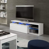 Habitdesign Modulo de TV Moderno, Mueble Salon, Modelo Blue-Tech, Color Blanco Brillo y Luces LED, Medidas: 150 cm (Ancho) x 43 cm (Alto) x 41 cm (Fondo)
