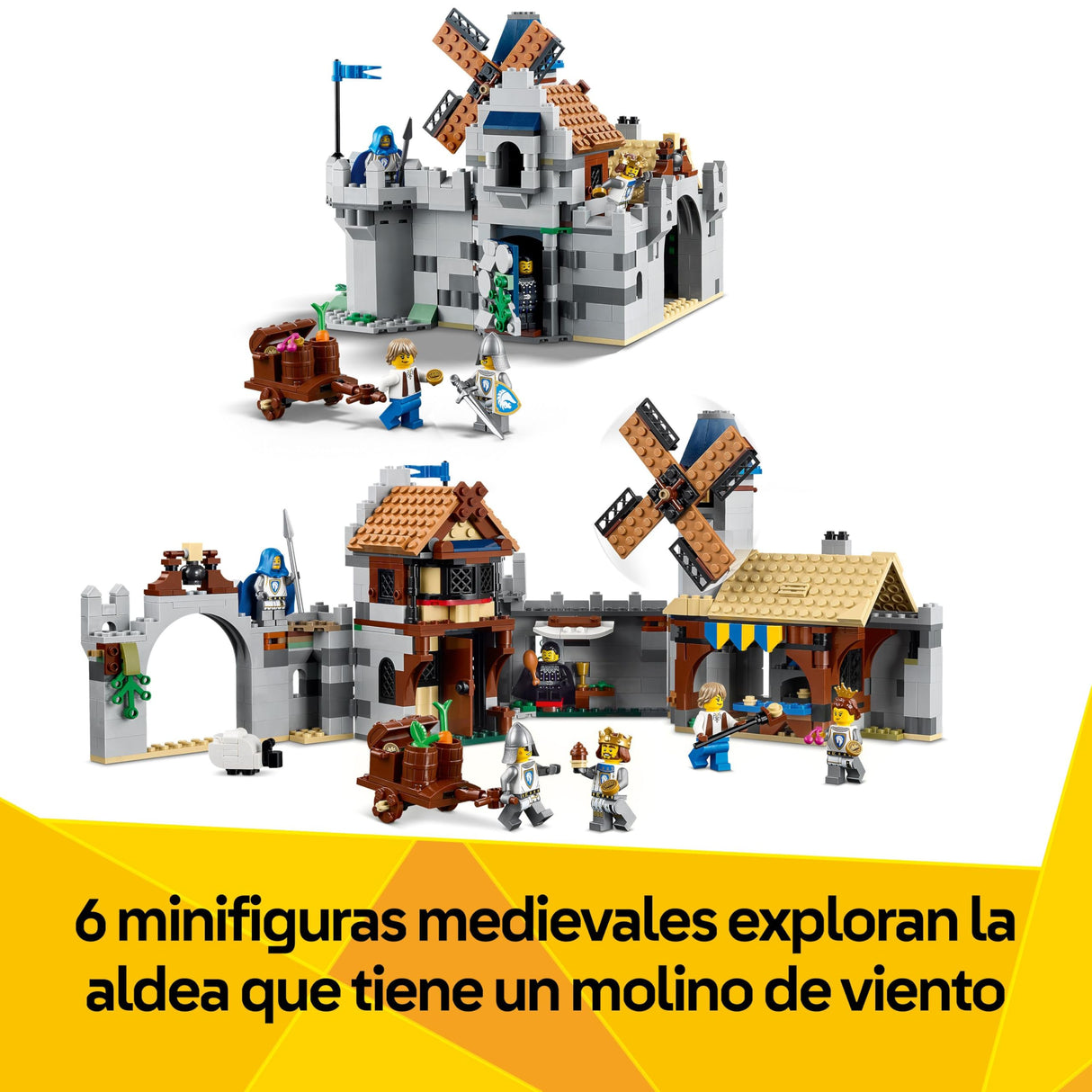 LEGO Creator 3 en 1 Castillo Medieval de los Caballeros del Corcel de Juguete - Transformable en Torneo de Justas o Aldea - 6 Minifiguras y Caballos - Regalo para Niños y Niñas de 9+ Años - 31168