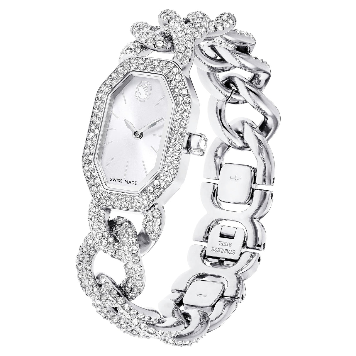 Swarovski Reloj Dextera Chain, Fabricado en Suiza, Pulsera de Cristal, Tono Plateado, Acero Inoxidable