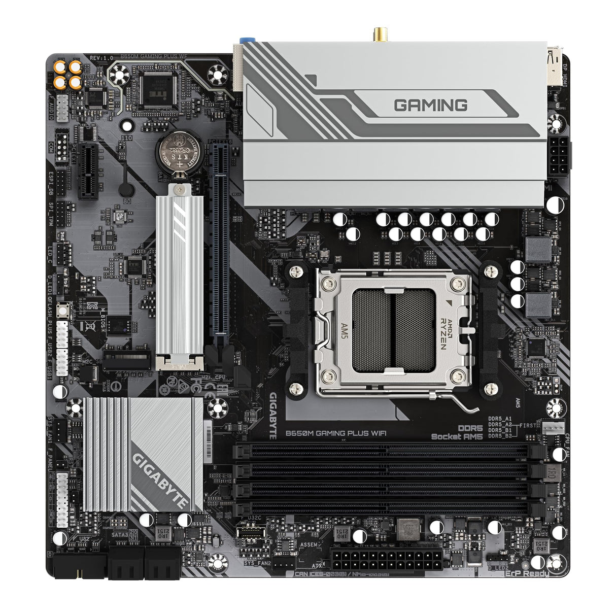 GIGABYTE B650M Gaming Plus WiFi Placa Base - Procesadores AMD Ryzen 9000, VRM de 5+2+2 Fases, hasta 8000 MHz DDR5, 2xPCIe 4.0 M.2, LAN 2.5GbE, WiFi 6E, USB 3.2 Gen 1