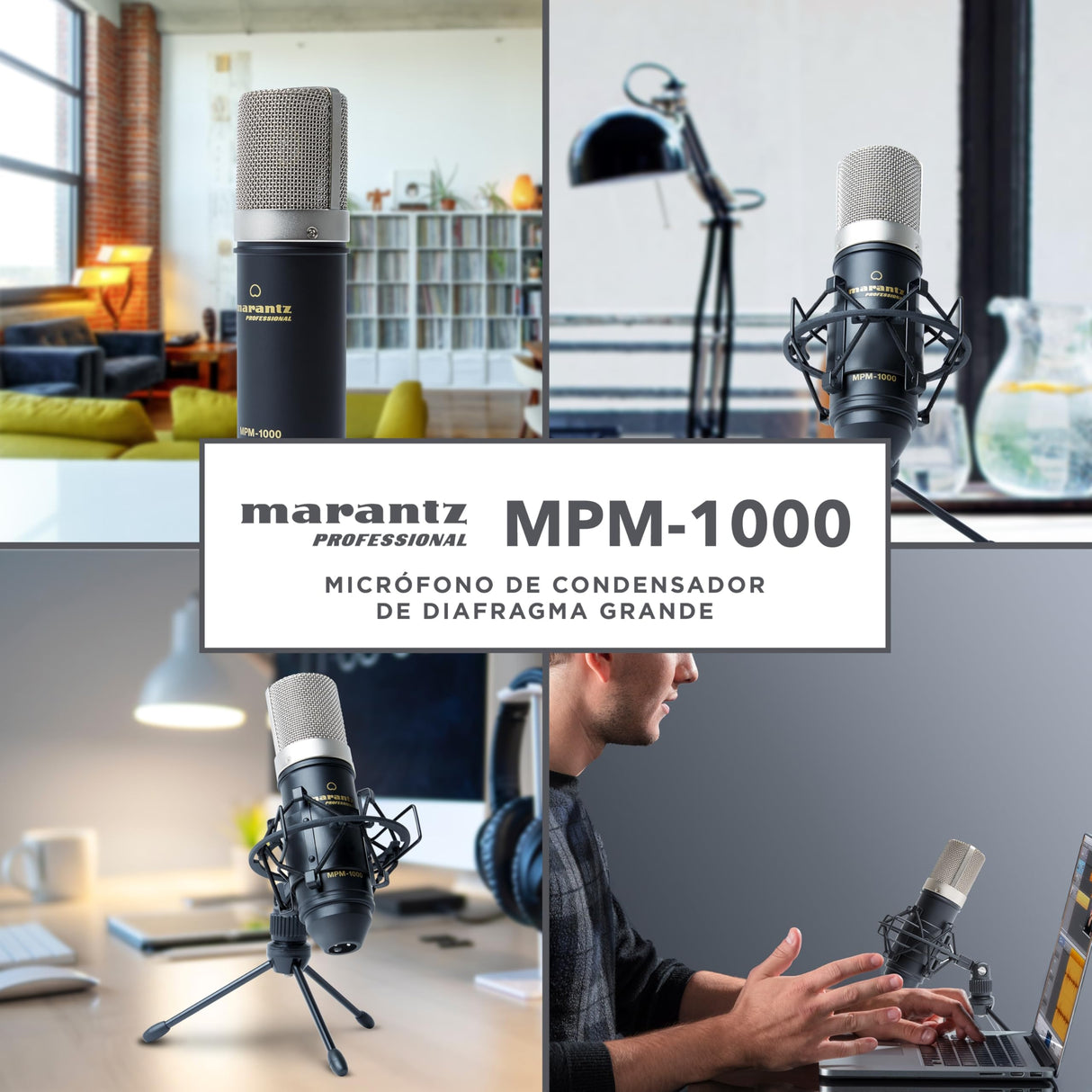 Marantz Professional MPM-1000: micrófono de estudio de condensador XLR con soporte de escritorio y cable para podcasts, streaming, canto, teletrabajo y juegos