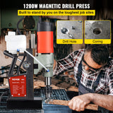 Vevor Taladro Magnético 1200W 1,57" Taladro de Base Magnética Núcleo Magnético Taladradora Magnético Profesional Taladro Magnético con Conexión al Cuello Fuerza Máxima Taladro Electromagnético