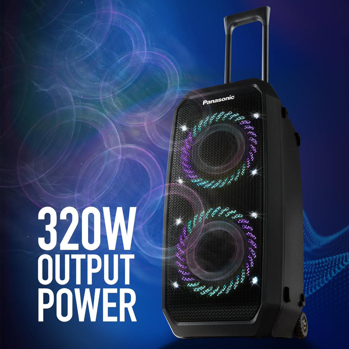 Panasonic SC-BMAX30 Altavoz Portátil para Fiestas con Bluetooth, Luces Integradas, Entrada Bass Reflex, 320 W, 14h de autonomía, USB, IPX4, Entradas para Guitarra y Micrófono para Karaoke, Negro