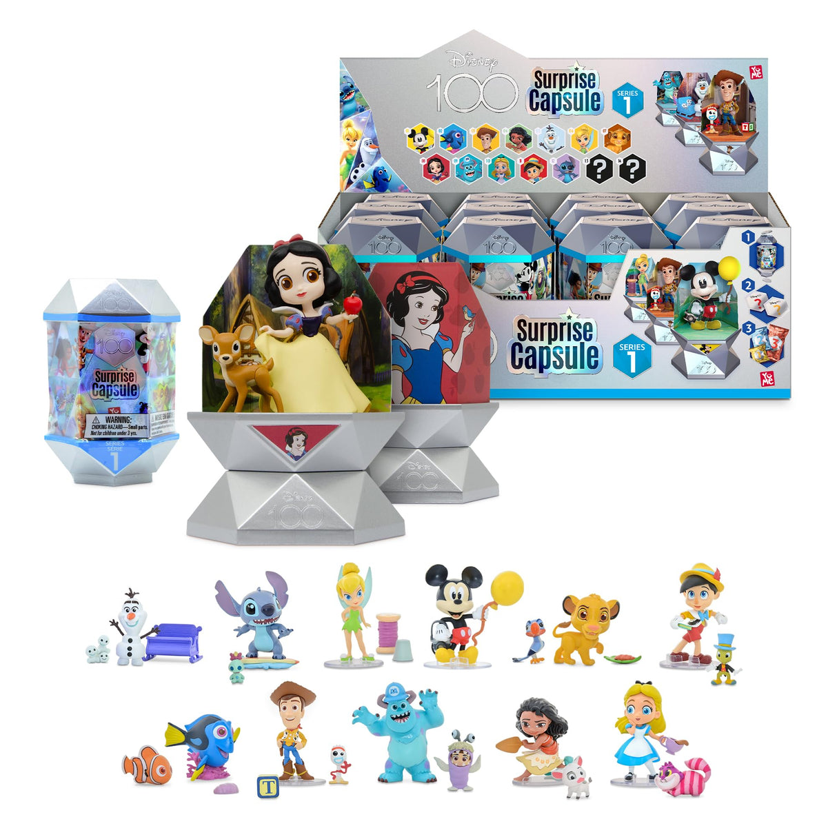 YuMe Disney 100 Surprise Mystery Capsules - Caja de ciegas con Pixar y Personajes de Disney Figurines de Vinilo - Series 1 Blind Bag Surprise Toys (12 Unidades)