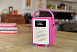 Radio Digital VQ Retro Mini Dab & Dab+ con FM, Bluetooth y Reloj Despertador – Rosado