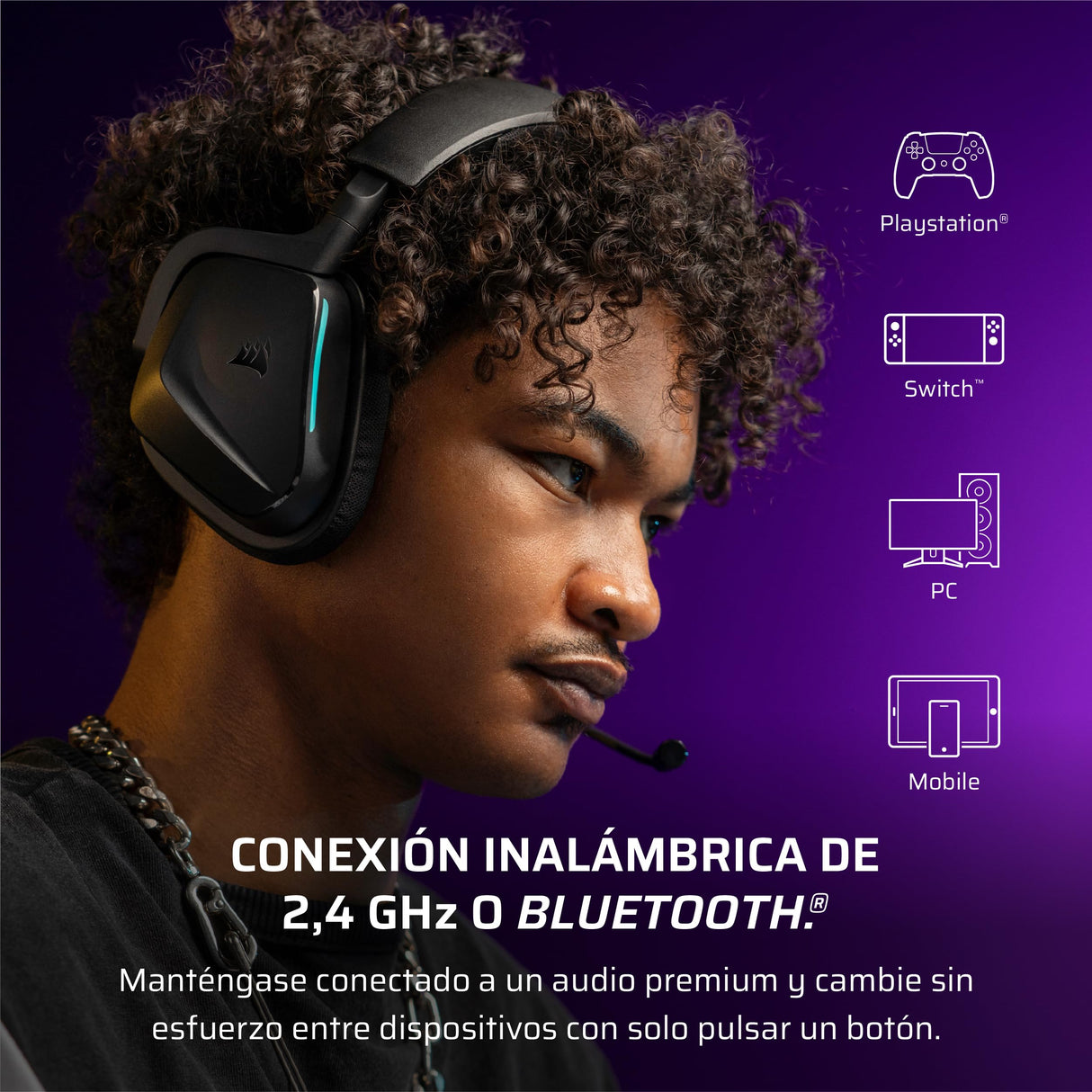 CORSAIR VOID v2 Auriculares Inalámbricos para Juegos con Bluetooth para PC, PS5, PS4, Switch y Móvil – Dolby Atmos, Batería de 70 Horas, Inalámbrica de Doble Banda, Carga Rápida – Carbono