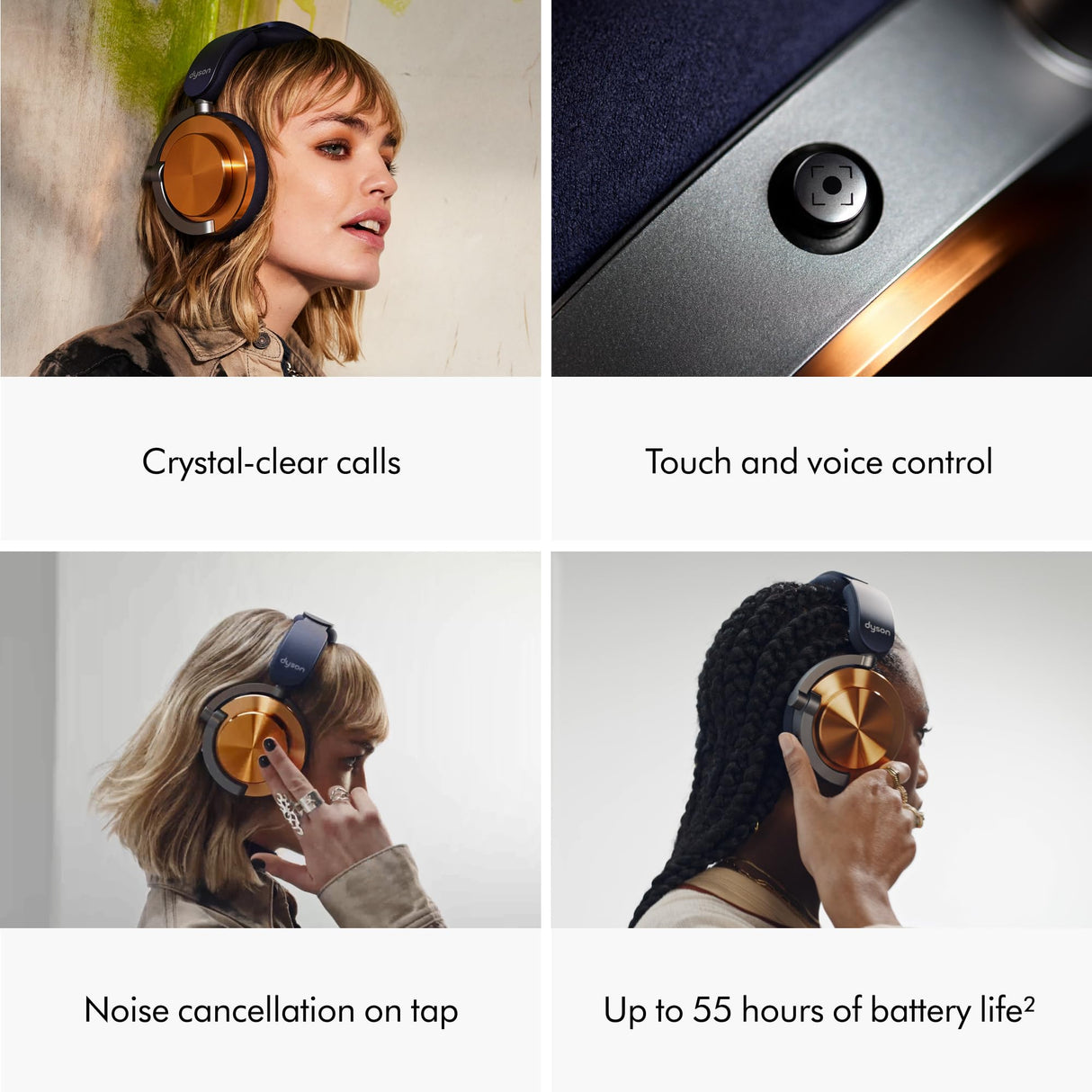 Dyson Ontrac Auriculares inalámbricos con cancelación Activa de Ruido – 55h de autonomía – Bluetooth 5.0 – Carga rápida de 10 min – 6 Hz a 21 kHz – Estuche de protección – (Azul de Prusia/Cobrizo)