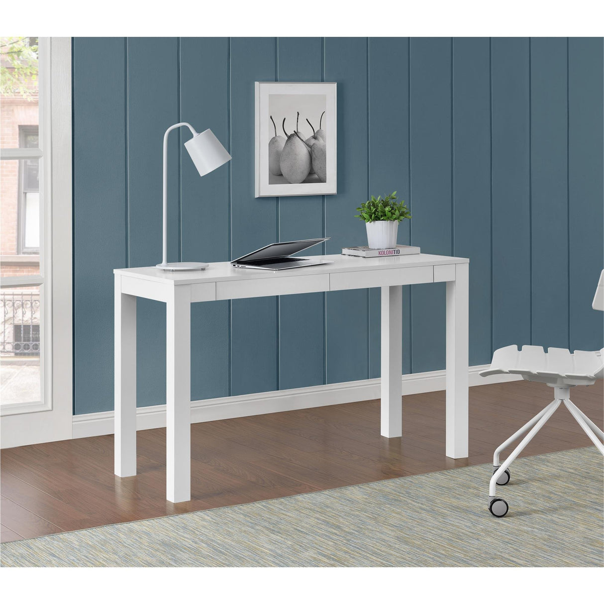 Ameriwood Home Gran Escritorio Parsons con 2 cajones, Blanco