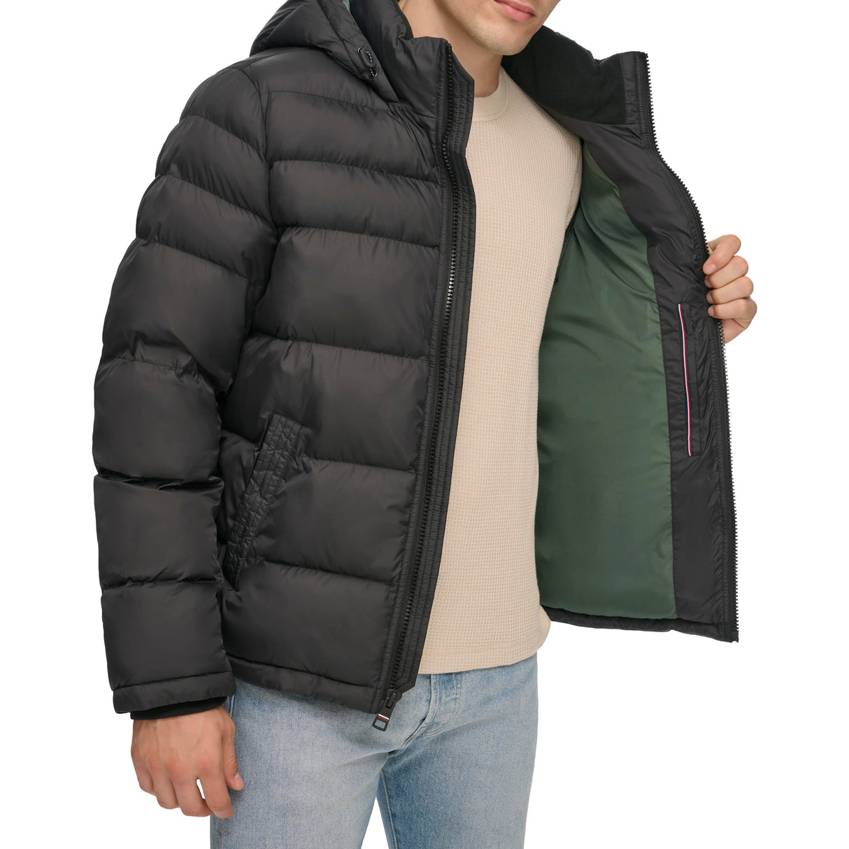 Tommy Hilfiger Down Alternative Hooded Puffer Jacket (Standard and Big & Tall) Abrigo de plumón, Negro, XL para Hombre