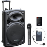 Ibiza - PORT15UHF-BT - Altavoz portátil 15"/800W MAX con 2 micrófonos (UHF), mando a distancia y funda protectora - Bluetooth, USB, SD & TWS - Autonomía de 6 a 8h - Speaker Box