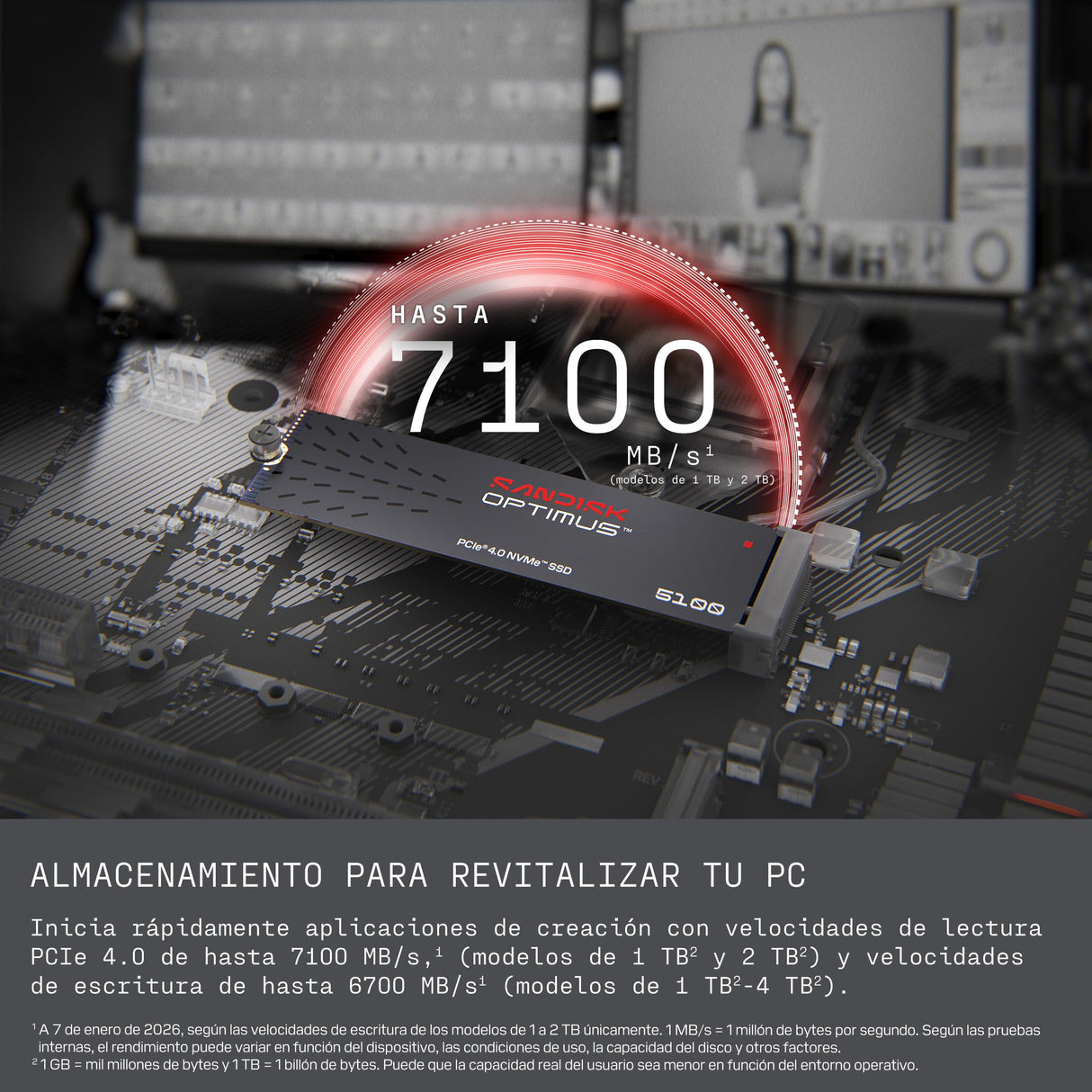 SANDISK Optimus 5100 NVMe SSD 4 TB (hasta 7100/6700 MB/s velocidades de Lectura/Escritura, M.2 2280, PCIe 4.0x4)