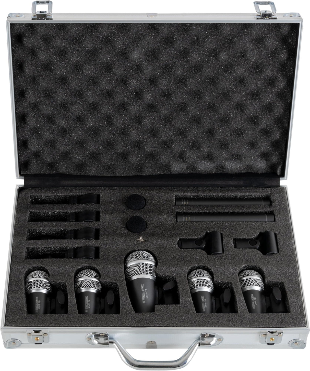 Pronomic DMS-7 Set de Micrófonos para Batería - Set de 7 Micrófonos para Escenario y Estudio - Micrófono de Grabación para Batería e Instrumentos de Percusión - Incluye Maletín