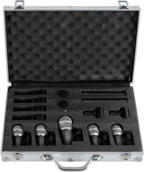 Pronomic DMS-7 Set de Micrófonos para Batería - Set de 7 Micrófonos para Escenario y Estudio - Micrófono de Grabación para Batería e Instrumentos de Percusión - Incluye Maletín