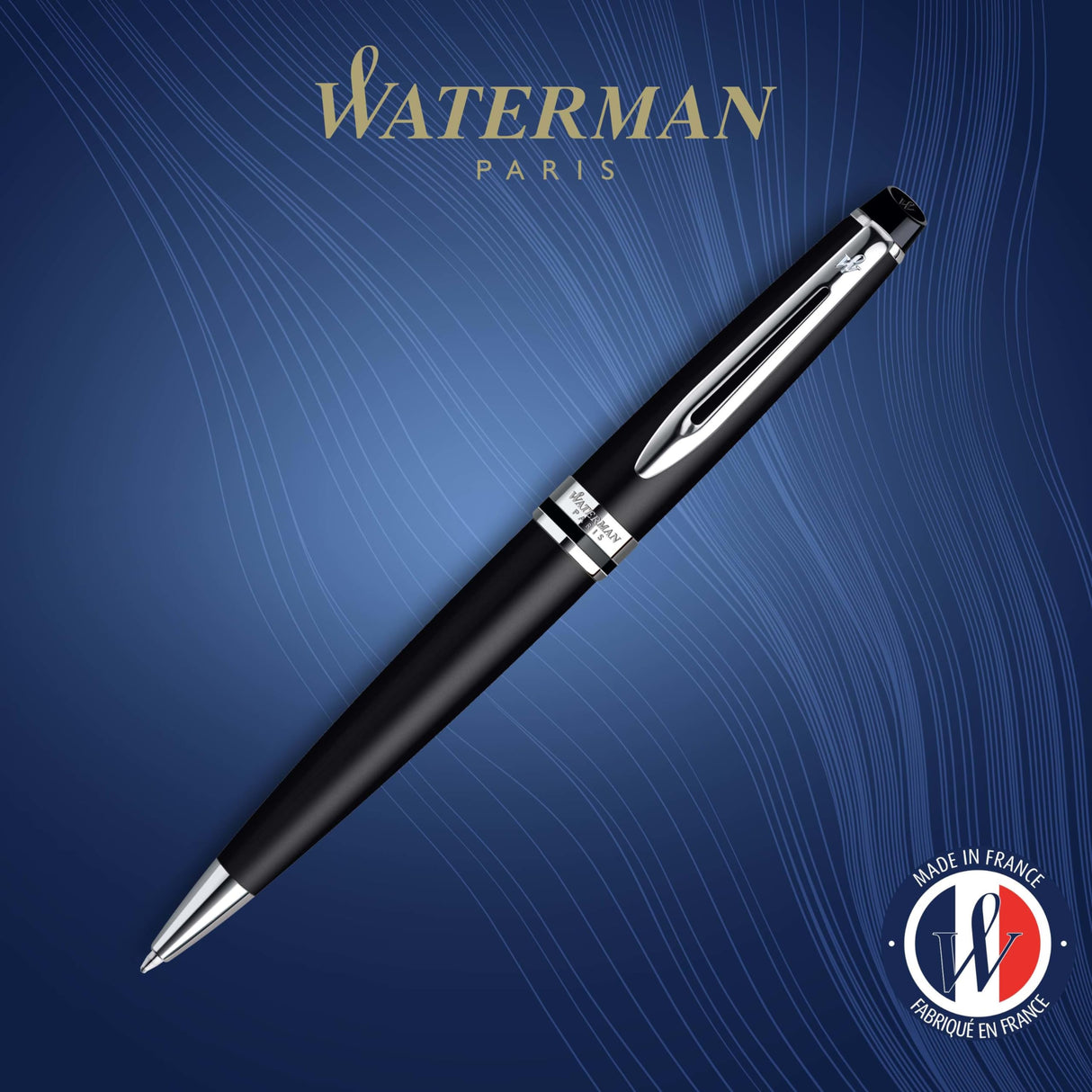 Waterman Expert Ballpoint Pen, Matt Black Chrome Trim with Medium Point