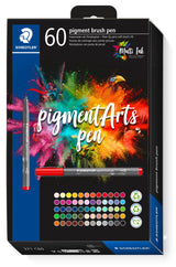 STAEDTLER Brush pen pigment Arts, tinta de dibujo premium, punta de pincel para ancho de línea variable, impermeable, secado rápido, 60 rotuladores en colores surtidos en estuche de cartón, 371 C60