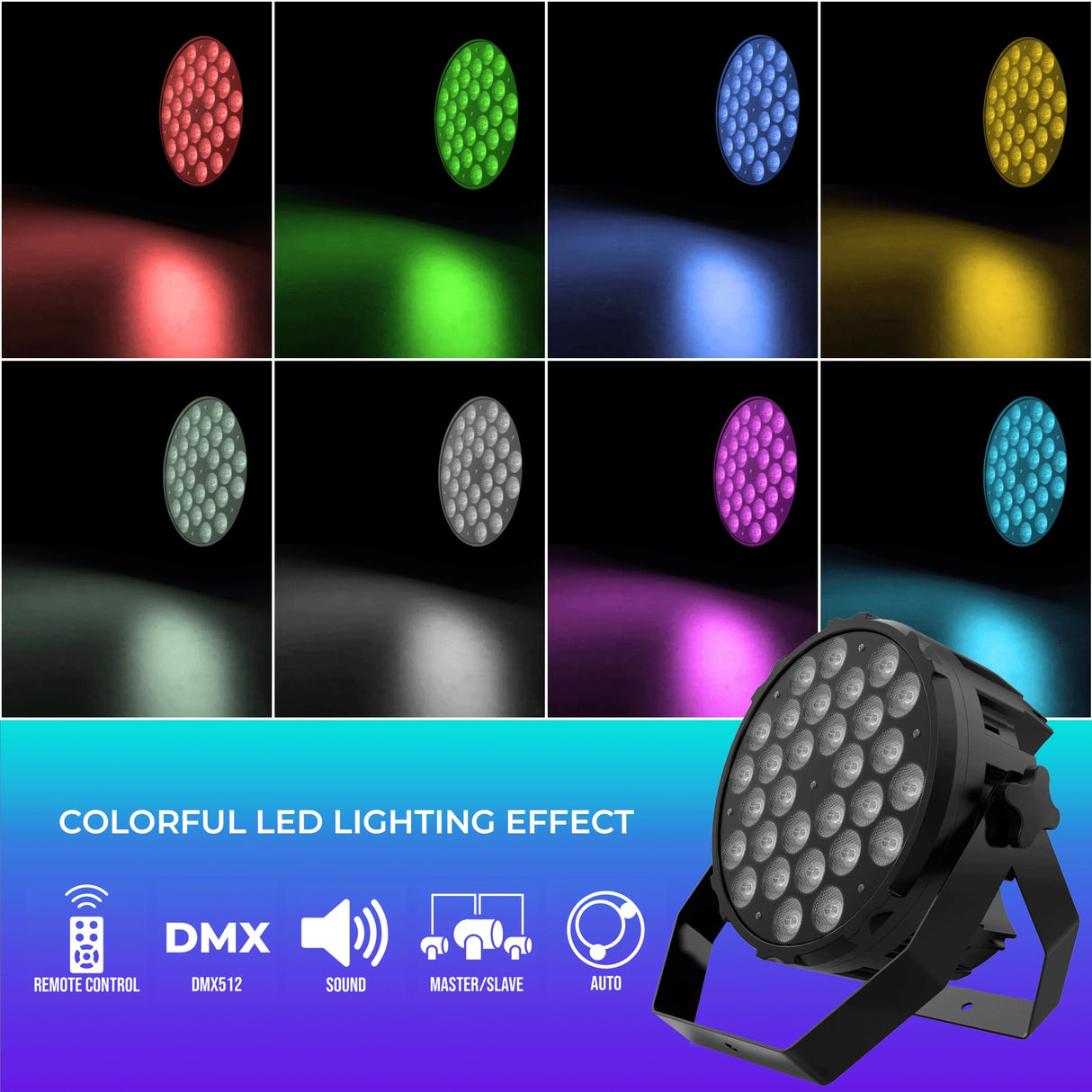 Audibax Dallas 300 - Foco LED para Discoteca - Foco Profesional 300W - Equipado con 30 Luces LED RGBW de 10W - Sincronización con Música - Modo Automático - Conexión DMX de 4 u 8 Canales