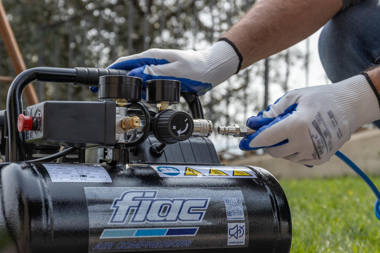 FIAC Compresor de Aire Portátil Silencioso SUPERSILENT 6, Sin Aceite, Presión Máxima 8 Bar, 1 Hp, Depósito 6 Litros, Nivel sonoro 58 dB LpA