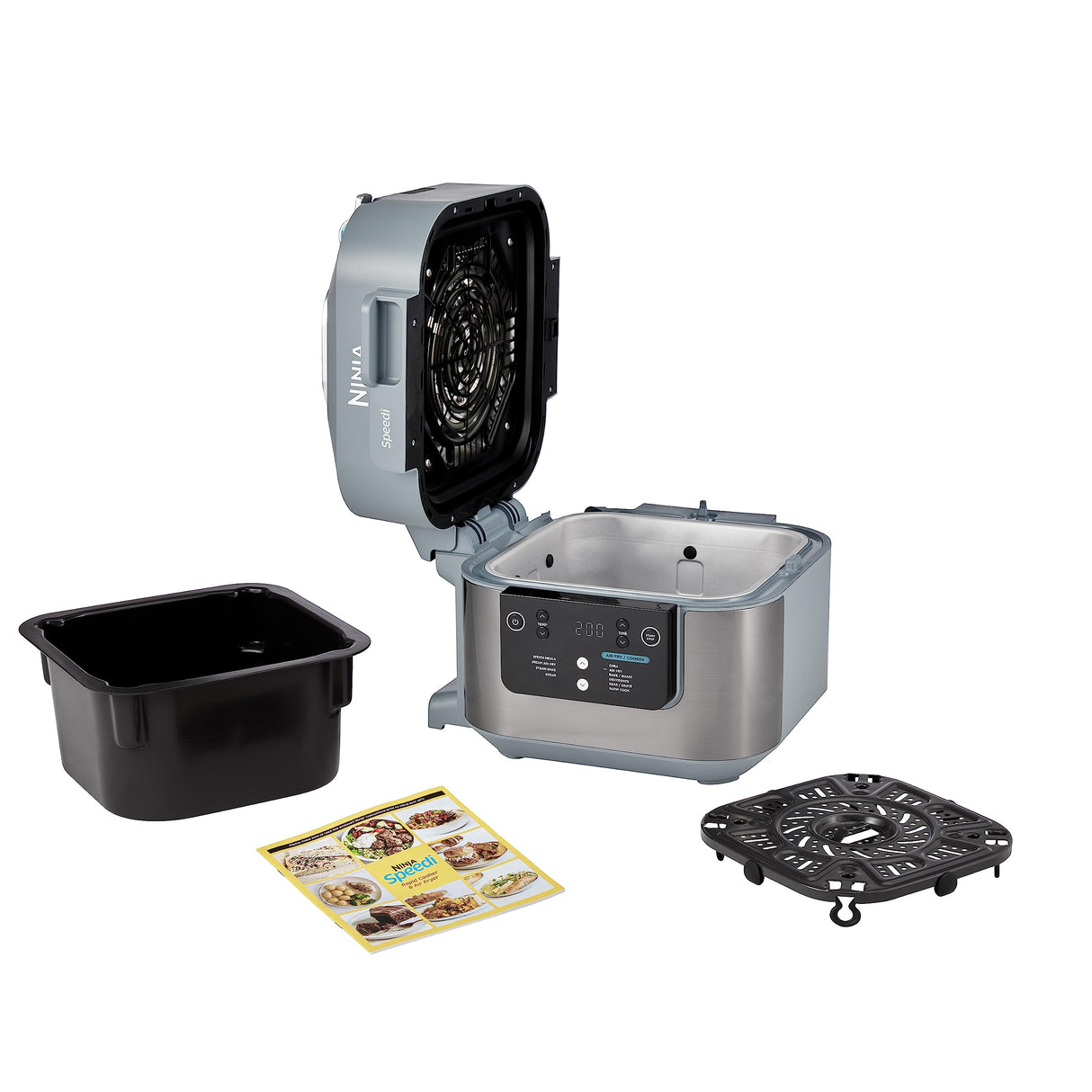 Ninja Speedi Olla rápida, Freidora de aire y Multifunción, 5,7L, comidas para 4 en 15 minutos, Freír con aire, Vapor, Parrilla, Hornar, Asar, Sellar, Cocción lenta y más, en gris, ON400EU