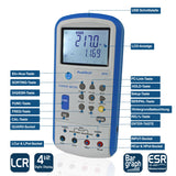 PeakTech 2170 - Medidor LCR, Dispositivo de Medición Esr con Usb, Incluido Software, Frecuencia 1/120 Hz, 1/10/100 Khz, Digital, Medición de Corriente, Pantalla LCD Iluminada, Gráfico de Barras