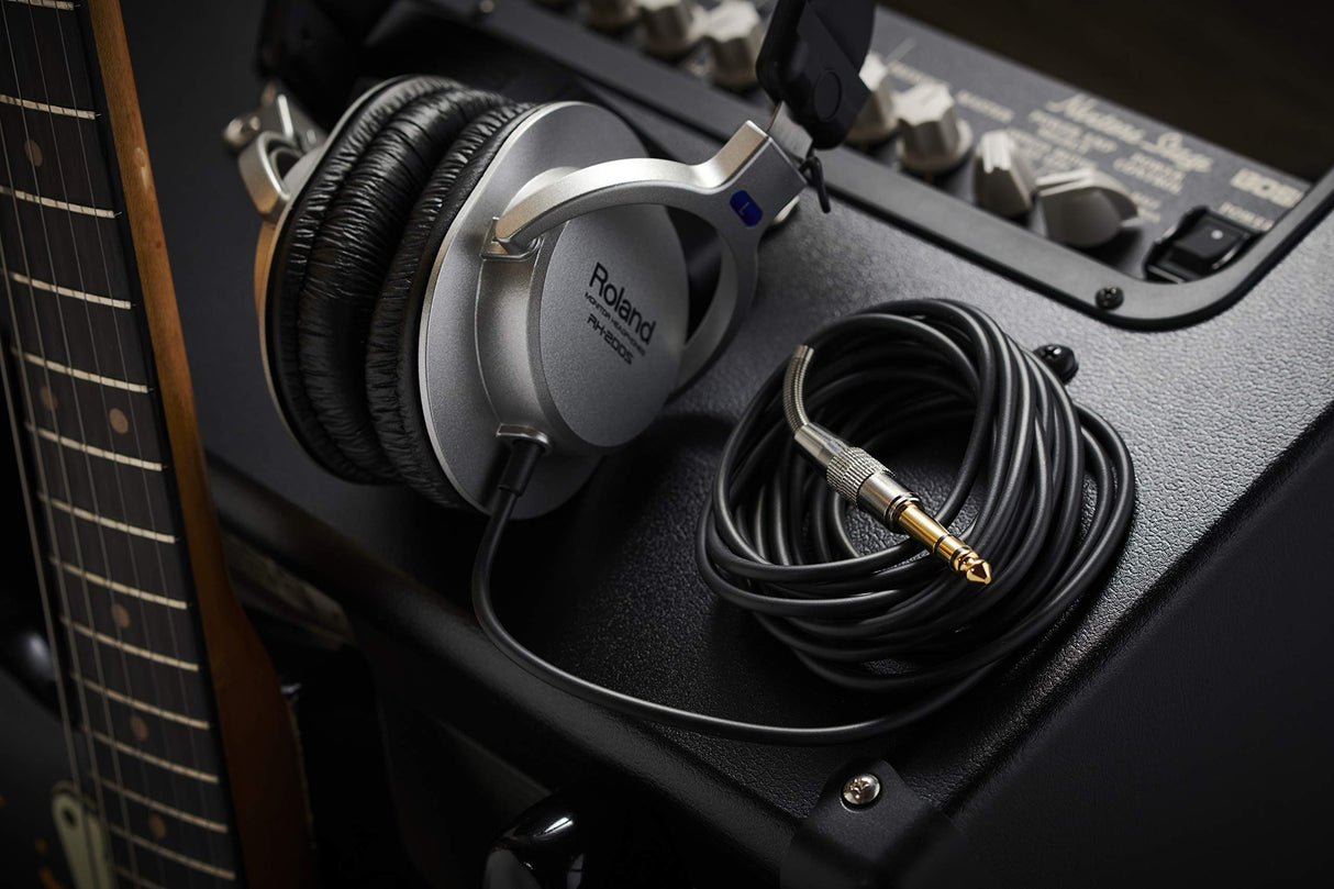 Roland Auriculares de monitorización estéreo con Cable Liso y Color Plata RH-200S — Auriculares de monitorización estéreo Transparentes, precisos y cómodos Studio
