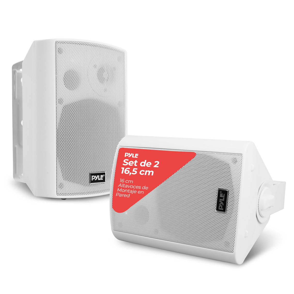 Pyle Sistema de Altavoces Estereo, Portatiles, Resistentes a la Intemperie, Inalambricos, Montaje de Pared, Interiores, Exteriores. Blanco