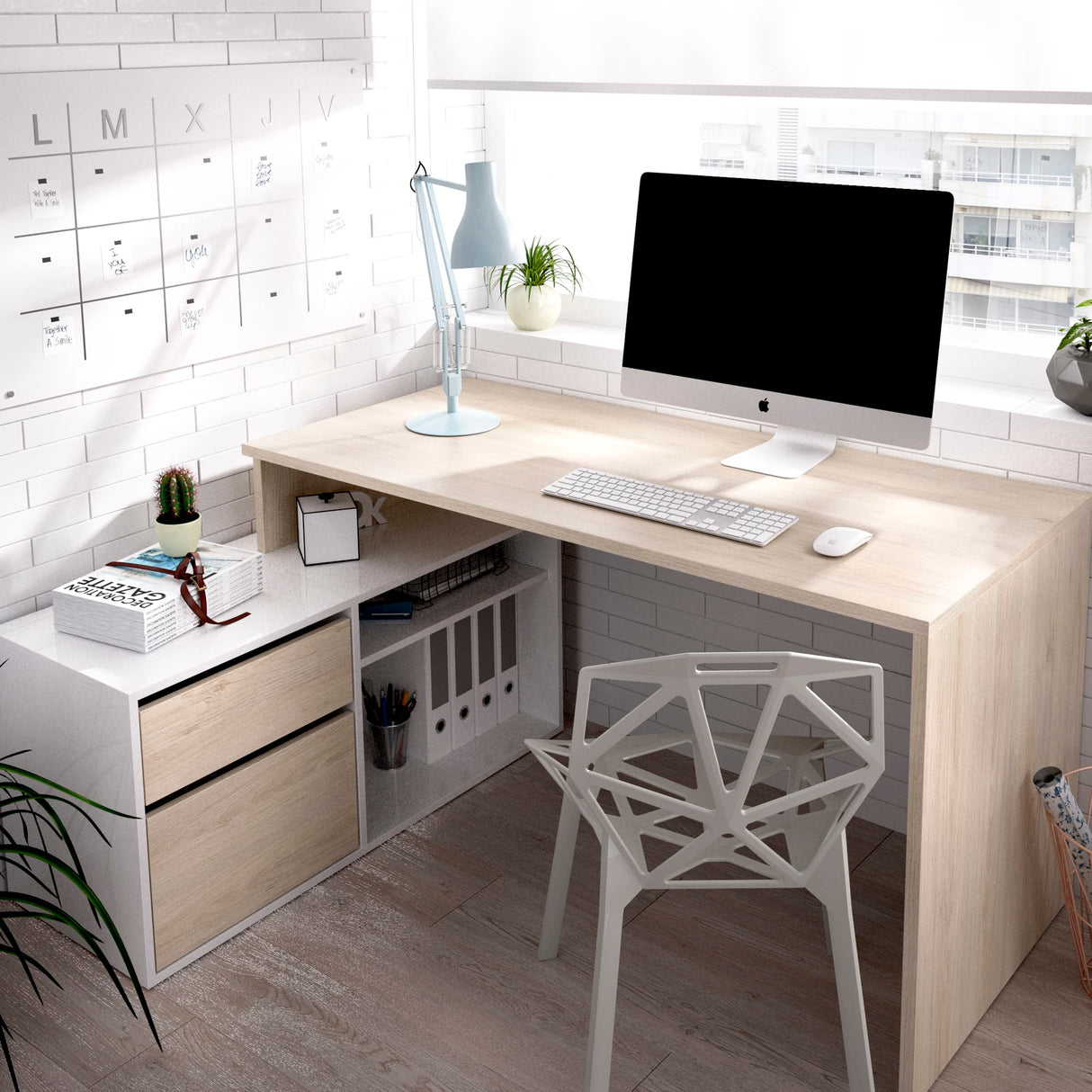 DEKIT GRUPO RIMOBEL ROX - MESA ESCRITORIO CON ALMACENAJE Y DOBLE MONTAJE - 139x75 cm - NATURAL / BLANCO
