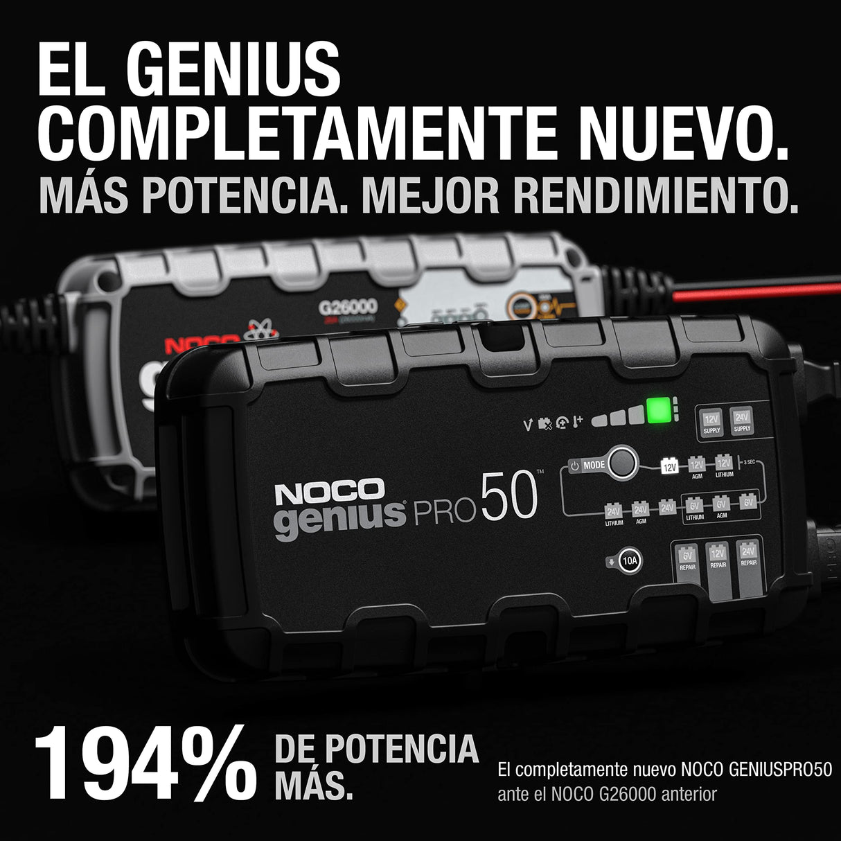 NOCO GENIUSPRO50: Cargador de Batería Profesional 50A, 6V, 12V y 24V, Mantenedor y Desulfatador para Baterías de Plomo-Ácido y Litio
