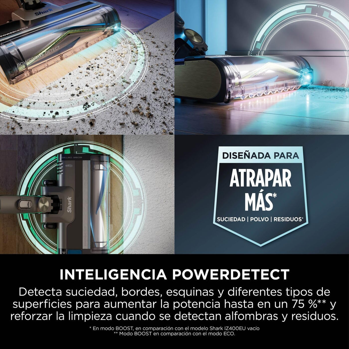 Shark PowerDetect Clean & Empty aspiradora inalámbrica, PowerFins Detect, Reverse Clean, estación 2L, Anti Hair Wrap Plus, 70 min, ligera, accesorios para pelo de mascota y superficies, Gris IP3225EUT