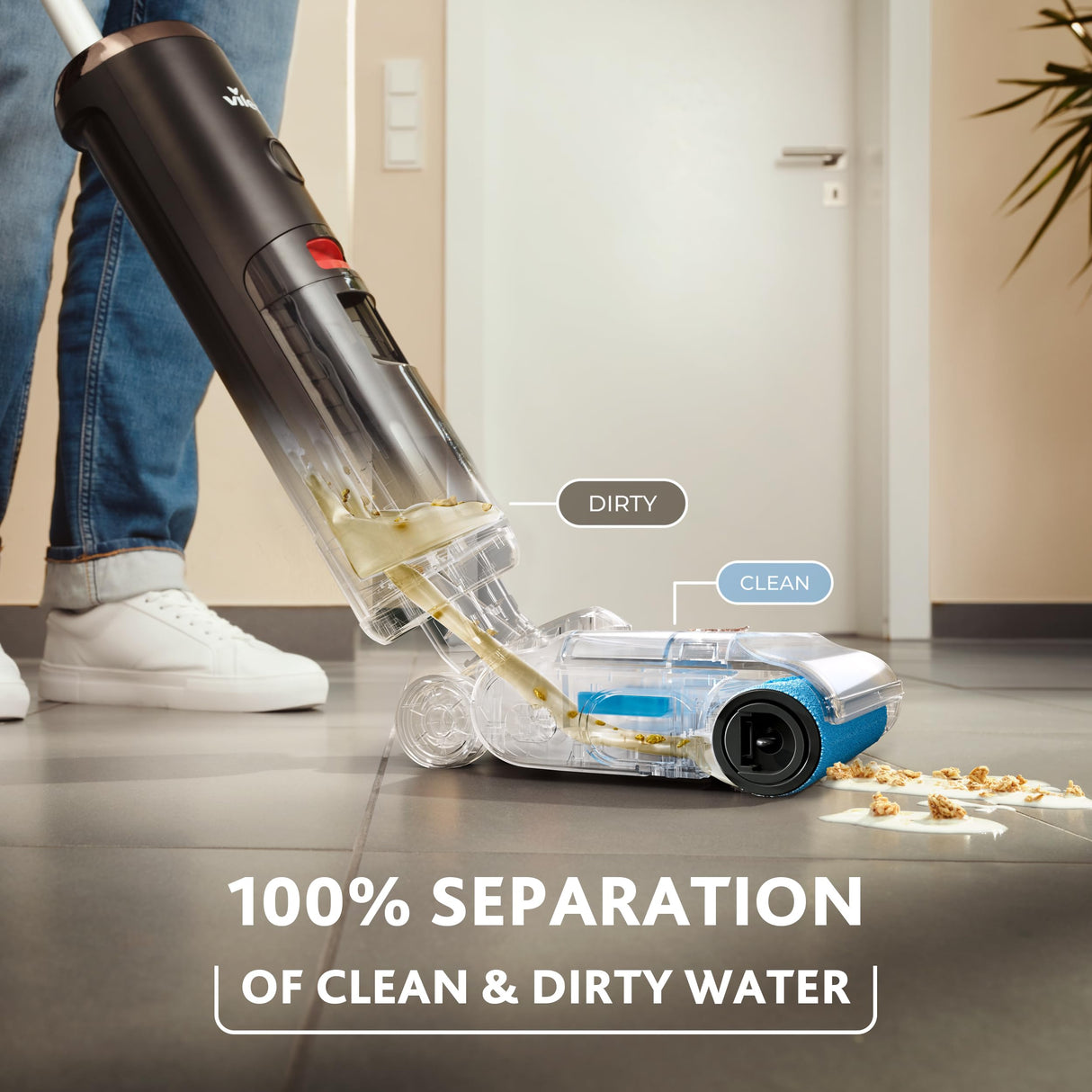 Vileda PureClean S5 Aspirador inalámbrico para Limpieza en seco y húmedo, Negro