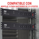 Pyle 19” Outlet 1U, PDU de montaje en rack, Fuente de distribucion de energia, Protector contra sobretensiones, Disyuntor de 15 amperios, Puerto de carga para multiples dispositivos USB, Cable de 15ft
