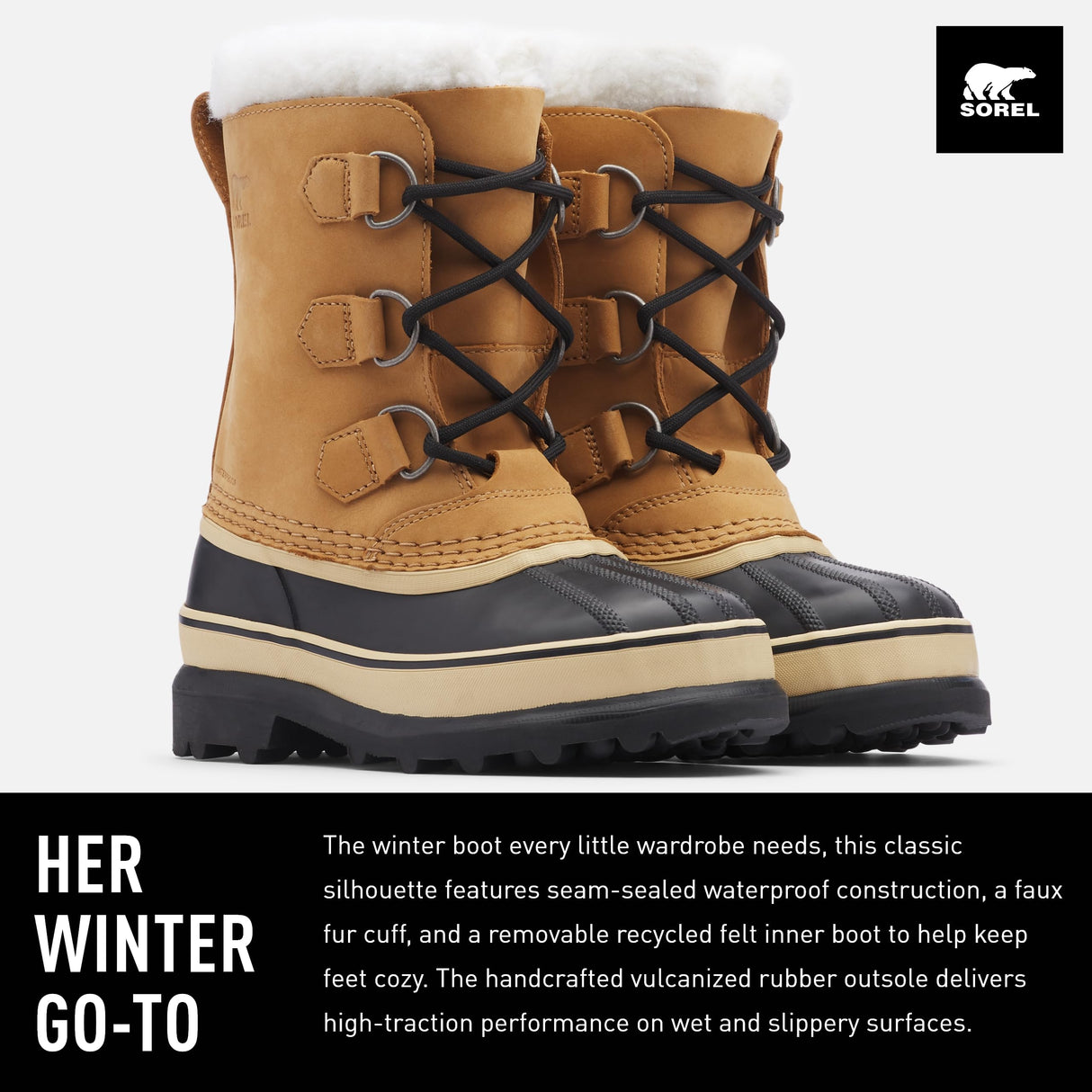 Sorel Caribou WP, Botas para nieve impermeables, Unisex niños, Buff Youth, 39 EU